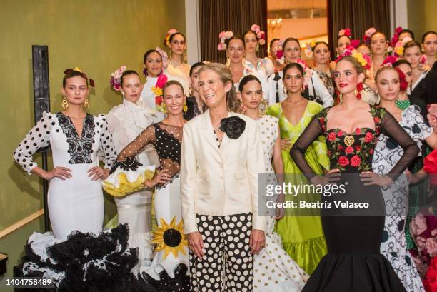 Elena de Borbon poses with the models of the SIMOF Madrid 2022 Fashion Show at Hotel Wellington on June 23, 2022 in Madrid, Spain.