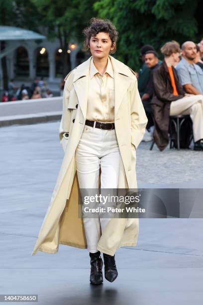 Audrey Tautou walks the runway during the AMI - Alexandre Mattiussi Menswear Spring Summer 2023 show as part of Paris Fashion Week on June 23, 2022...