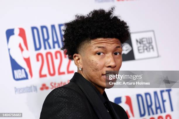 MarJon Beauchamp poses for photos on the red carpet during the 2022 NBA Draft at Barclays Center on June 23, 2022 in New York City. NOTE TO USER:...