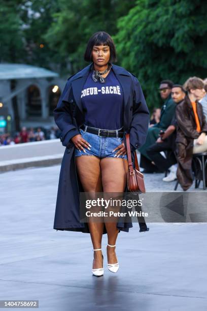 Precious Lee walks the runway during the AMI - Alexandre Mattiussi Menswear Spring Summer 2023 show as part of Paris Fashion Week on June 23, 2022 in...