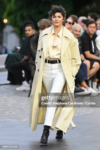 Audrey Tautou walks the runway during the AMI - Alexandre Mattiussi Menswear Spring Summer 2023 show as part of Paris Fashion Week on June 23, 2022...