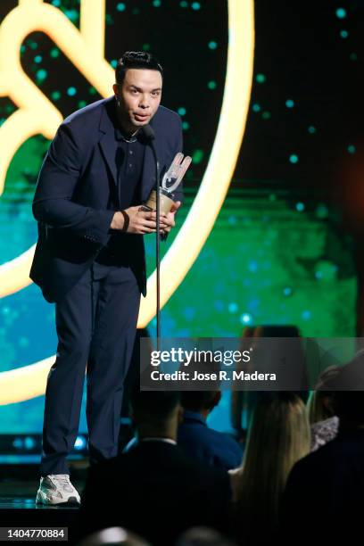 Alex Zurdo speaks onstage during Premios Tu Música Urbano 2022 on June 23, 2022 in San Juan, Puerto Rico.