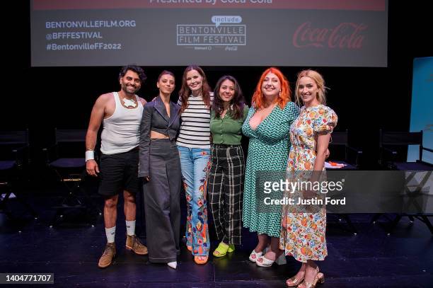 Nardeep Khurmi, Angela Sarafyan, Geena Davis, Chelsea Javier, Ashlie Atkinson and Brianne Howey pose for a photo during Geena and Friends at the...