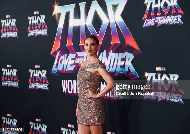 Natalie Portman attends the Marvel Studios "Thor: Love And Thunder" Los Angeles Premiere at El Capitan Theatre on June 23, 2022 in Los Angeles,...