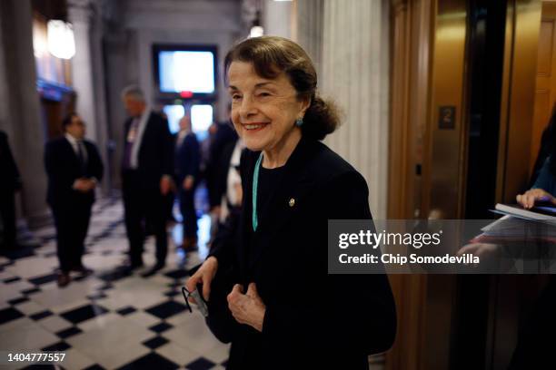 Sen. Dianne Feinstein heads into the Senate chamber before the passage of the Bipartisan Safer Communities Act at the U.S. Capitol on June 23, 2022...