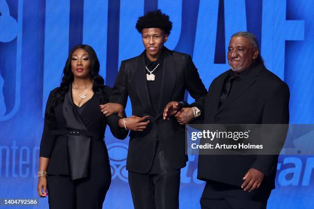 MarJon Beauchamp walks out with his family during introductions during the 2022 NBA Draft at Barclays Center on June 23, 2022 in New York City. NOTE...