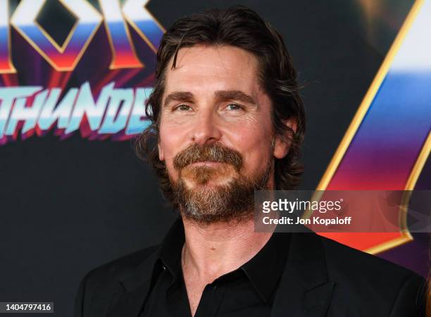 Christian Bale attends the Marvel Studios "Thor: Love And Thunder" Los Angeles Premiere at El Capitan Theatre on June 23, 2022 in Los Angeles,...