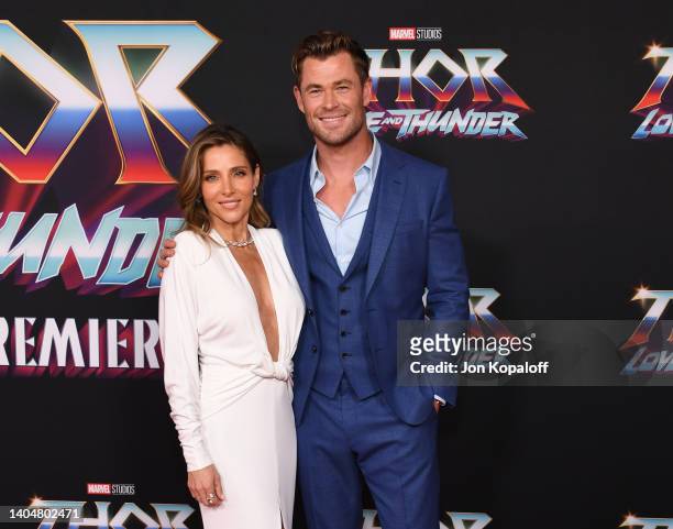 Chris Hemsworth and Elsa Pataky attend Marvel Studios "Thor: Love And Thunder" Los Angeles Premiere at El Capitan Theatre on June 23, 2022 in Los...
