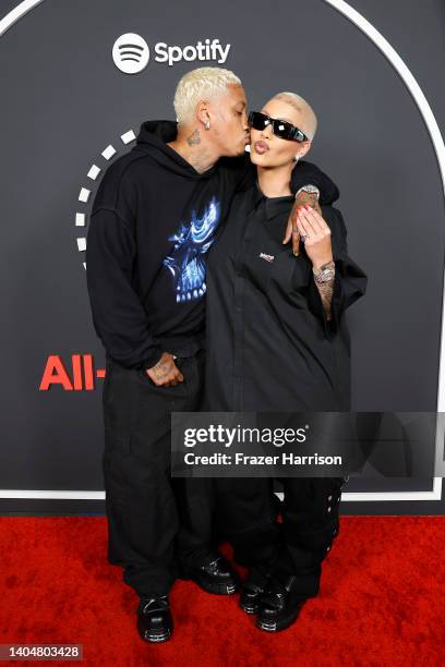 Alexander Edwards and Amber Rose attend Spotify's All Rap-Caviar Experience on June 23, 2022 in Los Angeles, California.