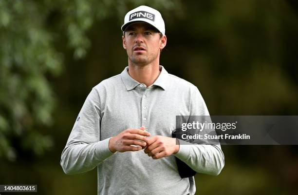 Victor Perez of France walking off of the 11th tee during the second round of the BMW International Open at Golfclub Munchen Eichenried on June 24,...