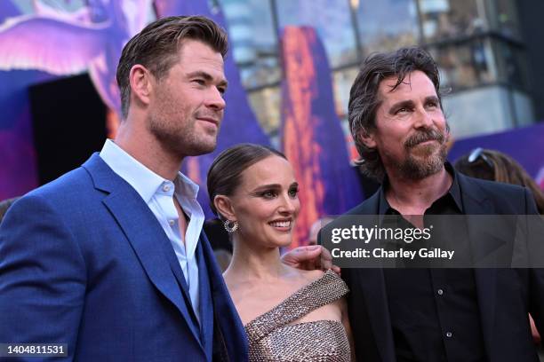 Chris Hemsworth, Natalie Portman and Christian Bale attend the Thor: Love and Thunder World Premiere at the El Capitan Theatre in [Hollywood],...