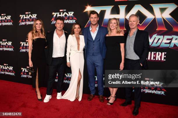Samantha Hemsworth, Luke Hemsworth, Elsa Pataky, Chris Hemsworth, Leonie Hemsworth and Craig Hemsworth attend the Thor: Love and Thunder World...