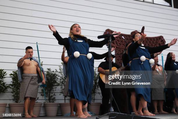 Kapa haka troupe performs during a Matariki show on June 24, 2022 in Wellington, New Zealand. New Zealand is officially celebrating its first...