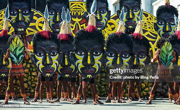 mask heads of dinagyang - dinagyang festival stock pictures, royalty-free photos & images