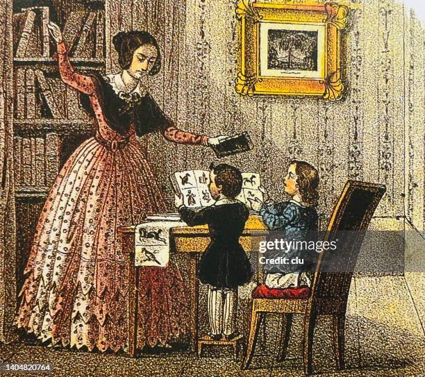 reading lessons at home - study table books stock illustrations