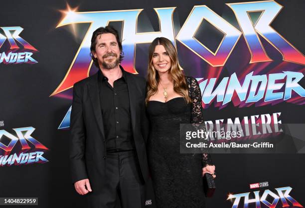 Christian Bale and Sibi Blažić attend Marvel Studios "Thor: Love and Thunder" Los Angeles Premiere at El Capitan Theatre on June 23, 2022 in Los...