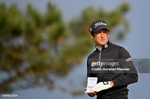 Gregory Bourdy of France focuses before his first shot on the 10th hole during Day Two of the Blot Open de Bretagne at Golf Blue-Green Pleneuf-Val...