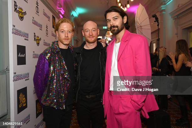Ben Johnston, James Johnston and Simon Neil of Biffy Clyro attend The Kerrang! Awards at Shoreditch Town Hall on June 23, 2022 in London, England.