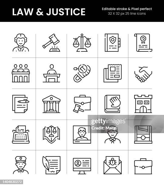 law and justice line icon set - tribunal stock illustrations