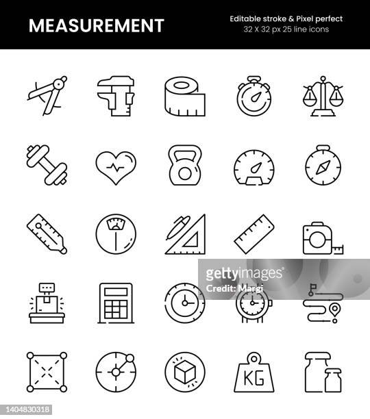 measurement line icon set - inch icon stock illustrations