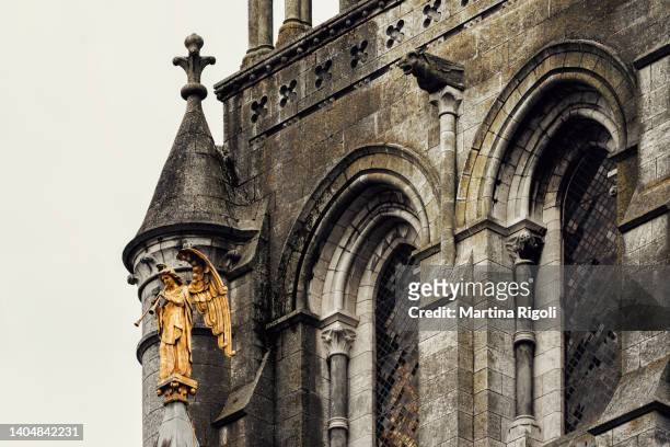 cork's st. fin barre's cathedral and detail of the resurrection angel, ireland - wind instrument stock pictures, royalty-free photos & images