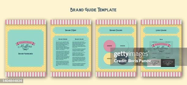 branding deck template for muffin bakery or ice cream shop brand guidelines or strategy for cafe and restaurant slide presentation - muffin stock illustrations