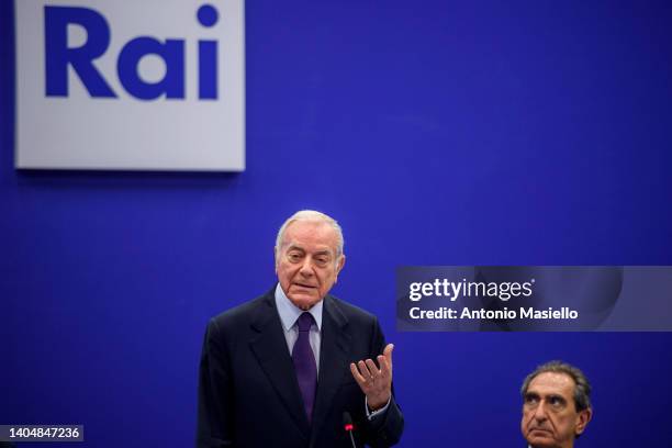 Gianni Letta and Carlo Fuortes attend the "Biagio Agnes" Prize press conference at RAI Viale Mazzini on June 24, 2022 in Rome, Italy.