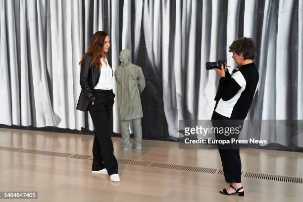 The daughter of artist Juan Muñoz, Lucia Muñoz, is photographed during the presentation of the exhibition 'Juan Muñoz: Drawings 1982-2000', at the...