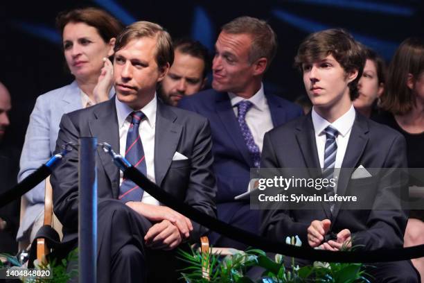 Prince Louis of Luxembourg and his son Prince Gabriel of Luxembourg participate in National Day on June 22, 2022 in Luxembourg, Luxembourg.