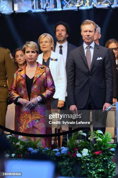 Grand Duchess Maria Teresa of Luxembourg and Grand Duke Henri of Luxembourg participate in National Day festivities on June 22, 2022 in Luxembourg,...