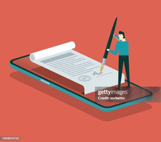 businessman - digital signature - notary stock illustrations