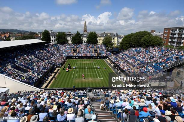 General view as Jelena Ostapenko of Latvia faces Camila Giorgi of Italy in the women's singles semi-final during day seven of the Rothesay...