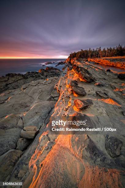 scenic view of sea against sky during sunset,oregon,united states,usa - sunset bay state park stockfoto's en -beelden