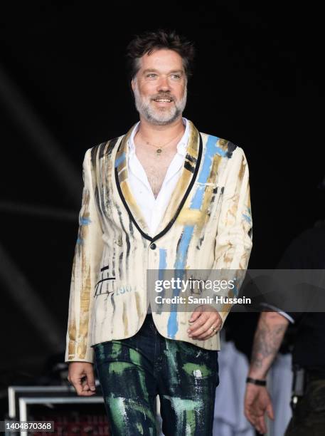 Rufus Wainwright performs on the Pyramid Stage during day three of Glastonbury Festival at Worthy Farm, Pilton on June 24, 2022 in Glastonbury,...