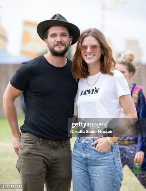 Kit Harington and Rose Leslie attend day three of Glastonbury Festival at Worthy Farm, Pilton on June 24, 2022 in Glastonbury, England.