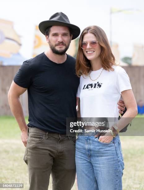 Kit Harington and Rose Leslie attend day three of Glastonbury Festival at Worthy Farm, Pilton on June 24, 2022 in Glastonbury, England.