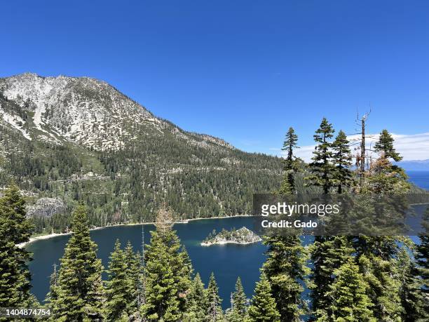 Aerial view of Emerald Bay and Fannette Island, South Lake Tahoe, California, June 17, 2022. Photo courtesy Sftm.