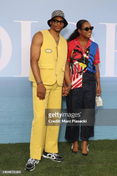 Russell Westbrook and Nina Westbrook attend the Dior Homme Menswear Spring Summer 2023 show as part of Paris Fashion Week on June 24, 2022 in Paris,...