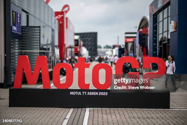 MotoGP logo at the paddock during the free practice of the MotoGP Motul TT Assen at TT Circuit Assen on June 24, 2022 in Assen, Netherlands.