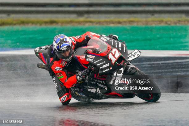 Maverick Vinales of Aprilia Racing and Spain drives during the Free Practice prior to the MotoGP of Netherlands at TT Assen on June 24, 2022 in...