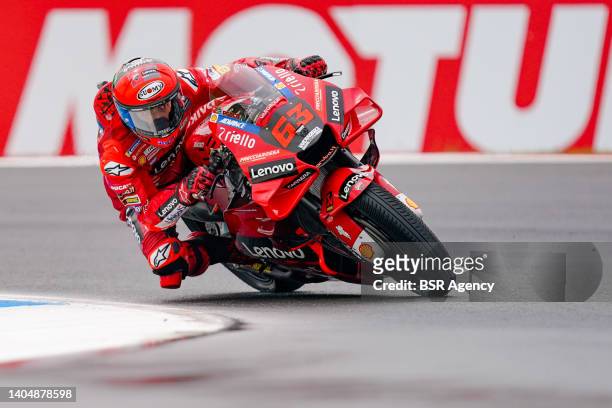 Francesco Bagnaia of Ducati Lenovo Team and Italy competes during the Free Practice prior to the MotoGP of Netherlands at TT Assen on June 24, 2022...