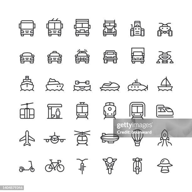 stockillustraties, clipart, cartoons en iconen met transportation line icons editable stroke - abribus