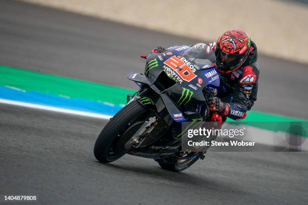 Fabio Quartararo of France and Monster Energy Yamaha MotoGP rides during the free practice of the MotoGP Motul TT Assen at TT Circuit Assen on June...