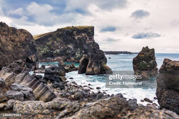 view towards the great auk memorial at the reykjanes peninsula in iceland - reykjanes peninsula stock pictures, royalty-free photos & images