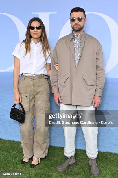 Jessica Biel and Justin Timberlake attend the Dior Homme Menswear Spring Summer 2023 show as part of Paris Fashion Week on June 24, 2022 in Paris,...