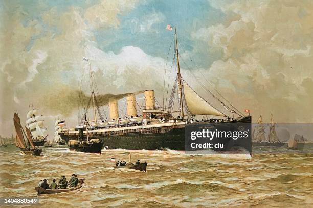 ilustraciones, imágenes clip art, dibujos animados e iconos de stock de vapor expreso fürst bismarck en el puerto de hamburgo - barco de pasajeros