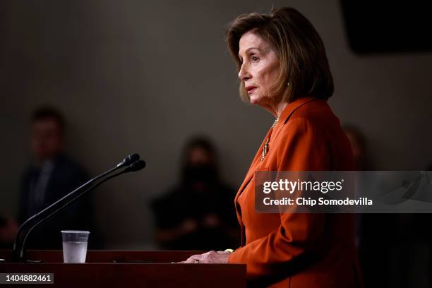 Speaker of the House Nancy Pelosi talks to repoorters minutes after the U.S. Supreme Court struck down Roe v Wade, which guaranteed a woman's right...