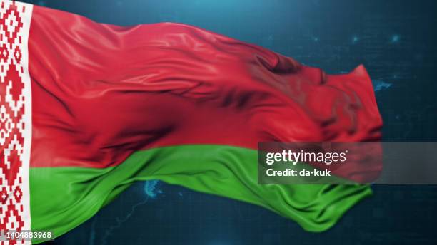 flag of belarus on dark blue background - bandeira da bielorrússia imagens e fotografias de stock