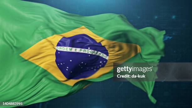 bandiera brasiliana su sfondo blu scuro - brazilian flag foto e immagini stock