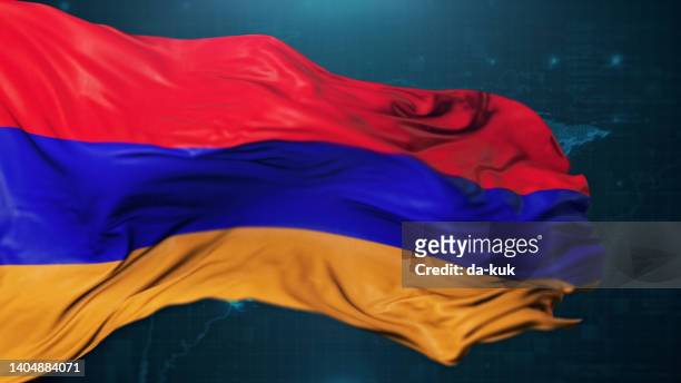 bandeira armênia no fundo azul escuro - armenian flag - fotografias e filmes do acervo